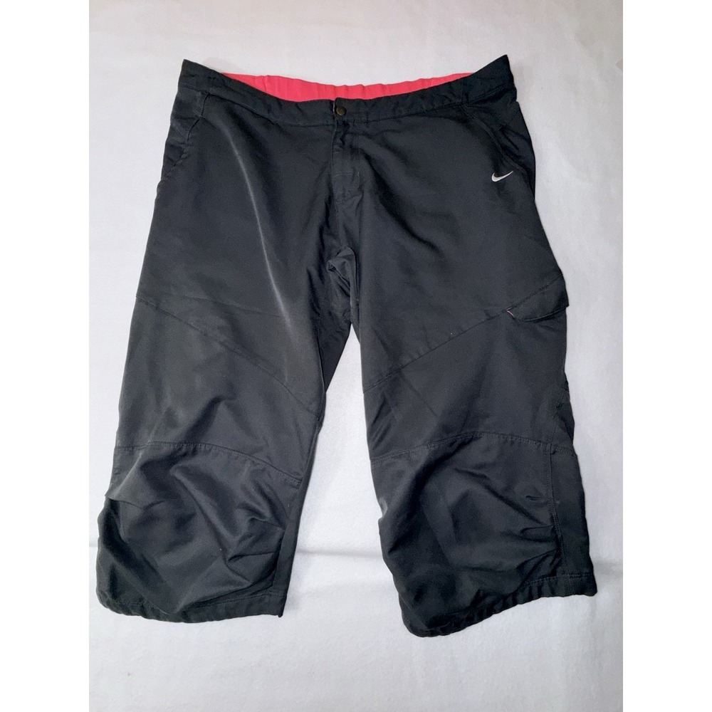 Nike Fitdry Womens Black Pink Capri Windbreaker Track Pants 2000s Y2K Low Sz XL